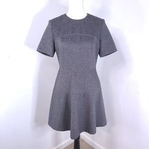 Zara Woman Grey Short Sleeve Crew Neck Fit And Flare Wool Like Midi Dress Medium